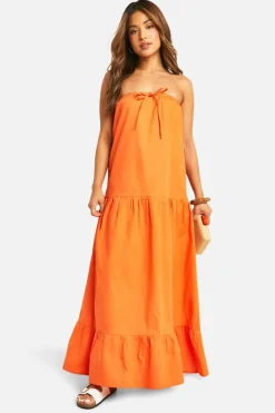 Smock Dresses*boohoo Petite Bandeau Trapeze Maxi Dress orange