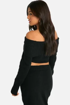 Jumpers|Jumpers & Cardigans*boohoo Petite Bardot Cropped Knitted Jumper black