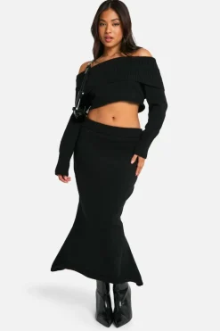 Jumpers|Jumpers & Cardigans*boohoo Petite Bardot Cropped Knitted Jumper black