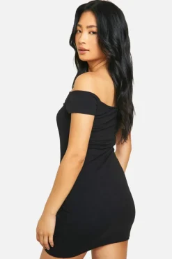 Bodycon Dresses*boohoo Petite Basic Cotton Asym Neck Bodycon Dress black