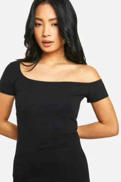 Bodycon Dresses*boohoo Petite Basic Cotton Asym Neck Bodycon Dress black