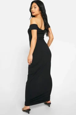 Bodycon Dresses*boohoo Petite Basic Cotton Asym Neck Bodycon Maxi Dress black