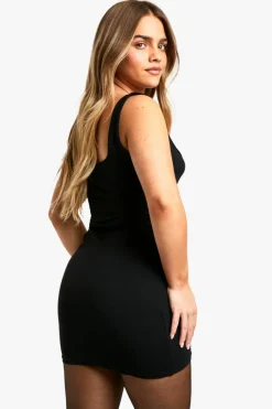 Bodycon Dresses*boohoo Petite Basic Cotton Square Neck Mini Dress black