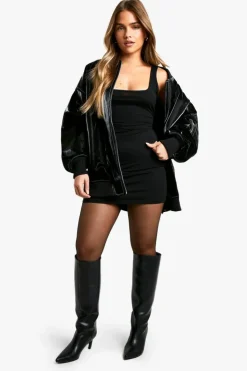 Bodycon Dresses*boohoo Petite Basic Cotton Square Neck Mini Dress black