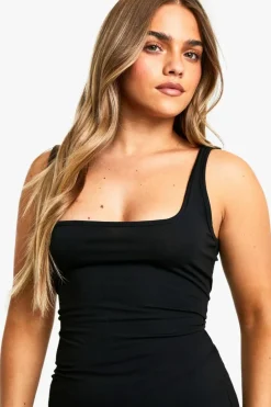 Bodycon Dresses*boohoo Petite Basic Cotton Square Neck Mini Dress black