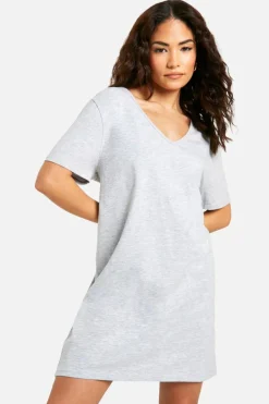Shirt Dresses|T-Shirt Dresses*boohoo Petite Basic Vneck Oversized T-shirt Dress grey