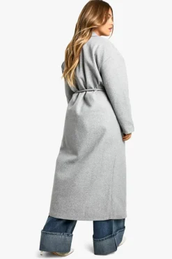 Up To 80% Off Winter Warmers|Wool Look Coats*boohoo Petite Belt Detail Wool Look Maxi Coat grey marl