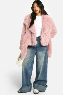 Up To 80% Off Winter Warmers|Faux Fur Coats*boohoo Petite Belted Faux Fur Jacket pale pink