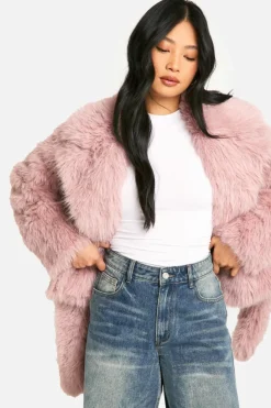 Up To 80% Off Winter Warmers|Faux Fur Coats*boohoo Petite Belted Faux Fur Jacket pale pink