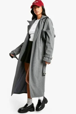 Up To 80% Off Winter Warmers|Wool Look Coats*boohoo Petite Belted Herringbone Wool Look Coat grey