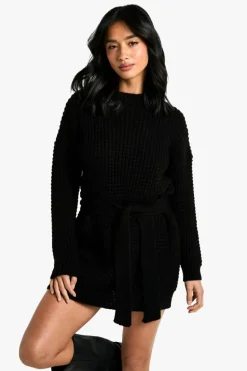 Jumper Dresses|Jumper Dresses*boohoo Petite Belted Knitted Jumper Dress black