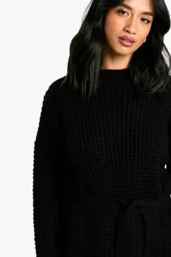 Jumper Dresses|Jumper Dresses*boohoo Petite Belted Knitted Jumper Dress black