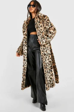 Up To 80% Off Winter Warmers|Faux Fur Coats*boohoo Petite Belted Faux Fur Maxi Coat leopard
