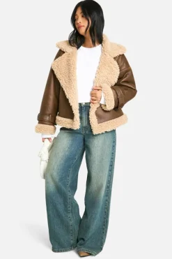 Up To 80% Off Winter Warmers|Aviator Jackets*boohoo Petite Belted Luxe Teddy Trim Jacket brown