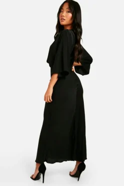 Maxi Dresses*boohoo Petite Bias Cut Angel Sleeve Maxi Dress black