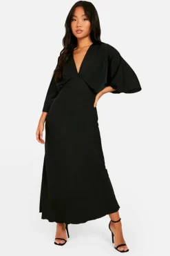 Maxi Dresses*boohoo Petite Bias Cut Angel Sleeve Maxi Dress black