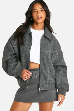 Up To 80% Off Winter Warmers|Bomber Jackets*boohoo Petite Blanket Stitch Wool Look Coat charcoal
