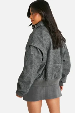Up To 80% Off Winter Warmers|Bomber Jackets*boohoo Petite Blanket Stitch Wool Look Coat charcoal