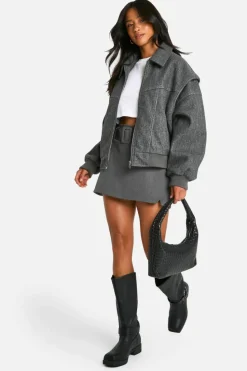 Up To 80% Off Winter Warmers|Bomber Jackets*boohoo Petite Blanket Stitch Wool Look Coat charcoal