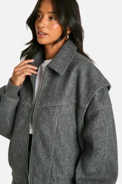 Up To 80% Off Winter Warmers|Bomber Jackets*boohoo Petite Blanket Stitch Wool Look Coat charcoal
