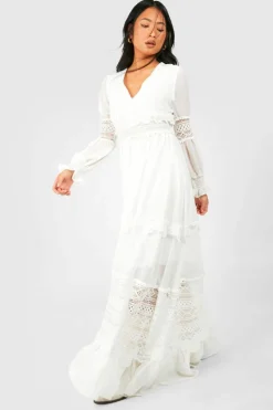 Skater Dresses|Maxi Dresses*boohoo Petite Boho Lace Detail Tierred Maxi Dress ivory