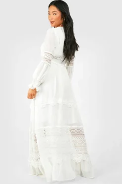 Skater Dresses|Maxi Dresses*boohoo Petite Boho Lace Detail Tierred Maxi Dress ivory
