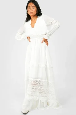 Skater Dresses|Maxi Dresses*boohoo Petite Boho Lace Detail Tierred Maxi Dress ivory
