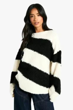 Jumpers*boohoo Petite Borg Diagonal Stripe Slouchy Knitted Jumper black