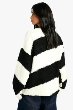 Jumpers*boohoo Petite Borg Diagonal Stripe Slouchy Knitted Jumper black