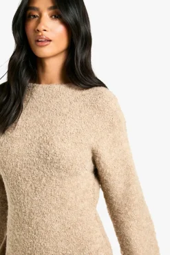 Maxi Dresses|Jumper Dresses*boohoo Petite Borg Flare Sleeve Knitted Maxi Dress camel