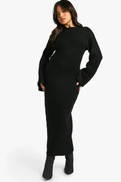 Maxi Dresses|Jumper Dresses*boohoo Petite Borg Flare Sleeve Knitted Maxi Dress black