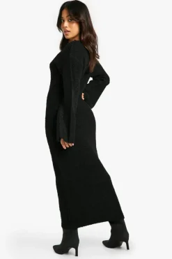 Maxi Dresses|Jumper Dresses*boohoo Petite Borg Flare Sleeve Knitted Maxi Dress black