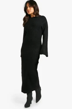 Maxi Dresses|Jumper Dresses*boohoo Petite Borg Flare Sleeve Knitted Maxi Dress black