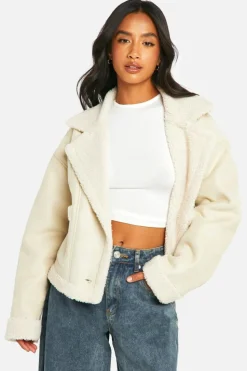 Up To 80% Off Winter Warmers|Aviator Jackets*boohoo Petite Borg Lined Faux Suede Jacket stone