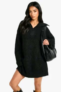 Jumper Dresses|Jumper Dresses*boohoo Petite Borg Oversized Collar Detail Mini Dress black