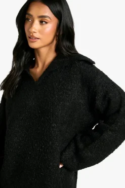 Jumper Dresses|Jumper Dresses*boohoo Petite Borg Oversized Collar Detail Mini Dress black