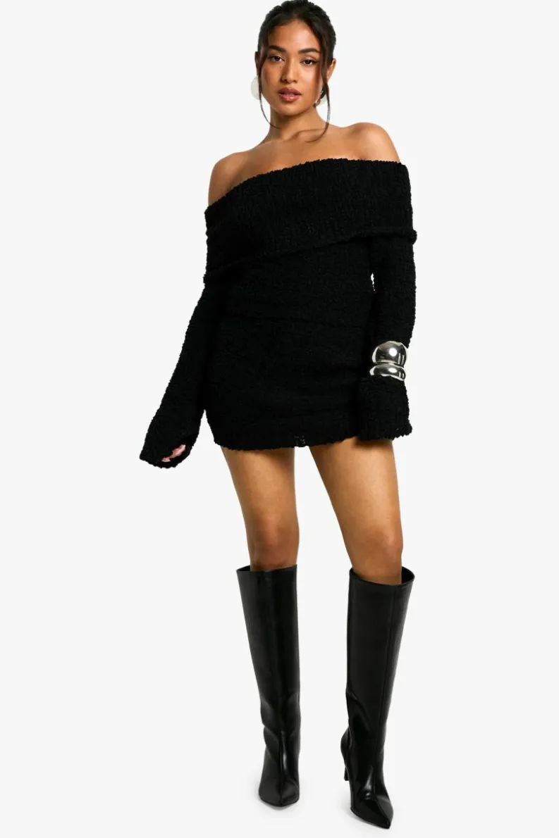 Jumpers|Jumpers & Cardigans*boohoo Petite Boucle Bardot Cropped Jumper black