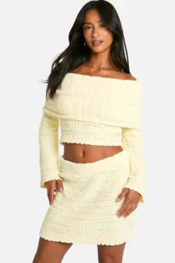 Jumpers|Jumpers & Cardigans*boohoo Petite Boucle Bardot Cropped Jumper butter