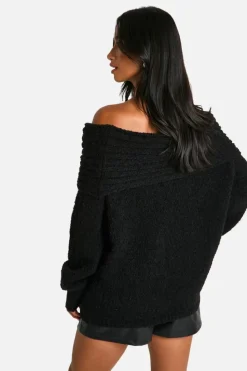 Jumpers|Knitwear*boohoo Petite Boucle Bardot Jumper black
