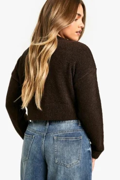 Cardigans|Jumpers & Cardigans*boohoo Petite Boucle High Neck Cardigan chocolate