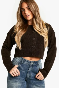Cardigans|Jumpers & Cardigans*boohoo Petite Boucle High Neck Cardigan chocolate