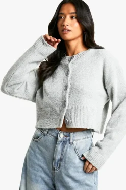 Cardigans|Knitwear*boohoo Petite Boucle High Neck Cardigan grey