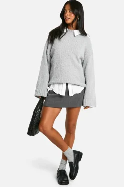 Oversized Jumpers|Jumpers*boohoo Petite Boucle Oversized Jumper grey