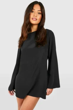 Mini Dresses|Long Sleeve Dresses*boohoo Petite Bow Detail Open Back Mini Dress black