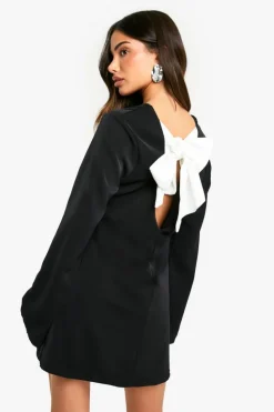 Mini Dresses|Long Sleeve Dresses*boohoo Petite Bow Detail Open Back Mini Dress black
