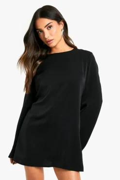 Mini Dresses|Long Sleeve Dresses*boohoo Petite Bow Detail Open Back Mini Dress black