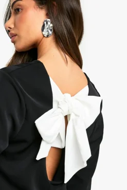 Mini Dresses|Long Sleeve Dresses*boohoo Petite Bow Detail Open Back Mini Dress black