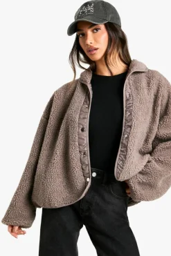 Up To 80% Off Winter Warmers|Bomber Jackets*boohoo Petite Boxy Teddy Jacket mushroom