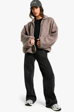 Up To 80% Off Winter Warmers|Bomber Jackets*boohoo Petite Boxy Teddy Jacket mushroom
