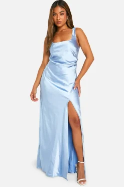 Maxi Dresses*boohoo Petite Bridesmaid Satin Square Neck Maxi Dress blue